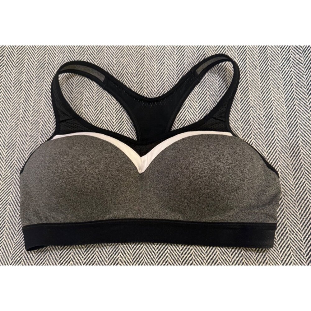 Champion Medium Gray & Black Racerback Sports Bra With Padded Cups